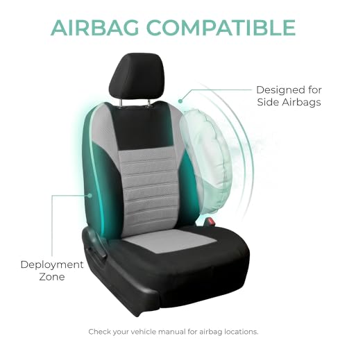 FH Group Gray Polyester Car Seat Cover, 3D Air Mesh, Front Set, Airbag Compatible, Universal Fit for Cars Trucks SUVs - color: Gray, size: Front Set