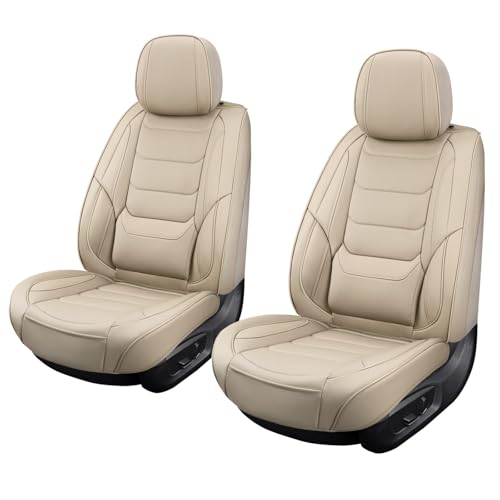 Leather Front Car Seat Covers Breathable Seat Covers Waterproof Seat Protectors Universal Fit for Most Automotive Cars SUV Trucks Van (Beige, Front Pair)