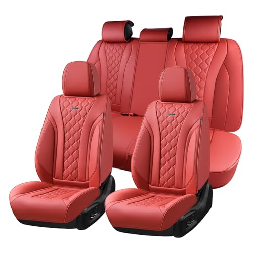 Coverado Car Seat Covers Full Set, Luxury Diamond Leather Car Seat Cover, Waterproof Automotive Seat Protectors, Breathable Car Seat Cushion, Universal 5 Seats Seat Cover Fit for Most Cars, Red - color: 1-Red, size: FullSet