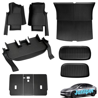 SUPER LINER 2025 2026 Tesla Model Y Juniper Floor Mats & Accessories & Extra-Thick TPE Cargo Liners CabinProtect™ for 5-Seater | All-Weather Pet & Child-Friendly System(Only fit Premium&Performance) - size: 9-Piece Set | Large