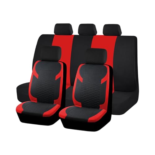 Car Seat Cover Full Set, Soft Cool Breathable Vehicle Front and Rear Split Bench, Sporty Comfortable Automotive Interior Seat Protector, Universal for Van Truck SUV (Red) - color: Red