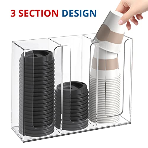 Acrylic Cup and Lid Holder, 3 Compartment, Disposable Coffee Cup Dispenser Cup Storage Organizer, Clear - color: Clear