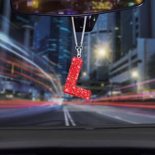 ToBeQueen Bling Letter L Car Charm Pendant Letter Hanging Ornament for Rear View Mirror Decoration (Red, L) - color: Red-l