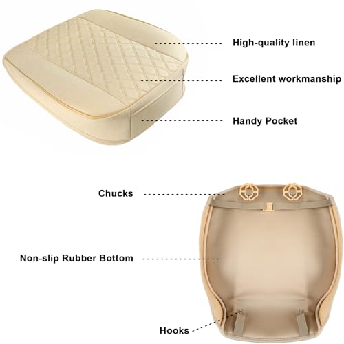 Linen Front Car Seat Cover Protector Anti-Slip Bottom Seat Cover Fits 95% of Vehicles,Wrapping Around The Bottom,Diamond Pattern(Beige-2Pcs) - color: Diamond Pattern-Beige, size: 2 Piece Linen