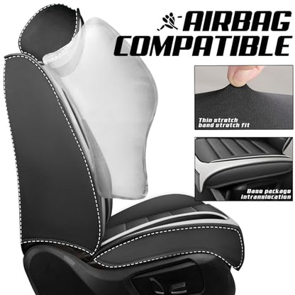 Car Seat Covers for Kia K5 2021-2026, Premium Nappa Leather, Waterproof, Anti-Slip, Full Coverage, Airbag Compatible, Breathable, All-Weather, Easy Install (2 Seats, Gray&White) - color: 2 Seats - Gray&White, size: Kia K5 2021-2026