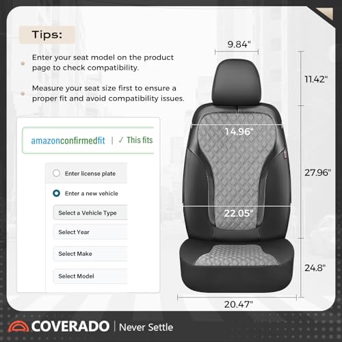 Coverado Car Seat Covers 5 Seats, Leather Seat Covers Full Set, Carbon Fiber Textured Design, Durable Waterproof Seat Protectors, Black&Gray Seat Cover, Automotive Seat Covers Universal Fit Most Cars - color: BlackGray, size: Full set