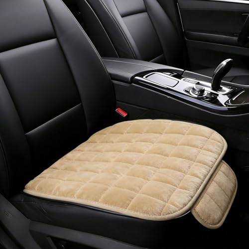 YoRise Car Seat Cushion, Soft Plush Auto Seat Pad with Storage Pocket, Car Driver Seats Protector Cover with Non-Slip Rubber Bottom, Winter Vehicle Accessory for SUV, Truck, Home, Office (Beige) - color: Beige
