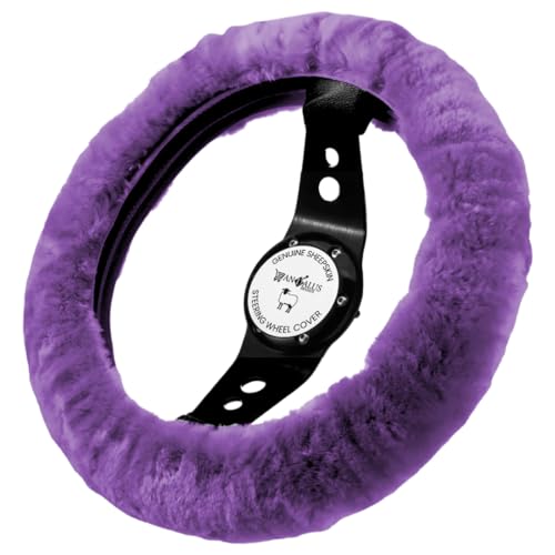 Andalus Brands Luxury Fluffy Car Steering Wheel Covers – Genuine Merino Sheepskin, Soft Fuzzy Car Steering Wheel Cover for Women, Universal 14.5-15" Size, Plush Fur Cute Auto Accessories, Purple - color: Purple