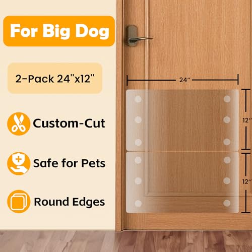 Dog Door Scratch Protector 2-Pack 24x12 — 1/8" Thick Clear PVC Guard for Large Dogs, Paint-Safe 3M Adhesive, Noise-Reducing Heavy Duty Shield for Sliding Glass French Doors Walls & Furniture