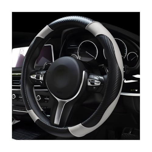 DXNQ Car Steering Wheel Cover, 15 Inch Carbon Fiber Leather Stitching Color Steering Wheel Protector, Anti-Slip Elastic Breathable Steering Wheel Cover Stylish Decor for Most Cars (Black & White) - color: Black & White