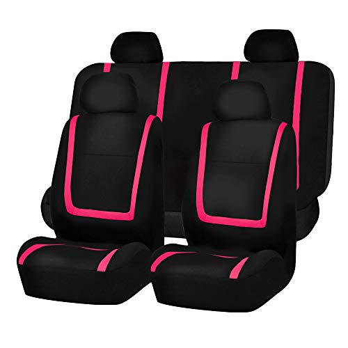 FH Group Car Seat Covers Full Set Cloth - Universal Fit Washable Automotive Seat Covers, Low Back Front Seat Covers, Solid Back Seat Cover for SUV, Sedan and Van Pink - color: Pink, size: Full Set