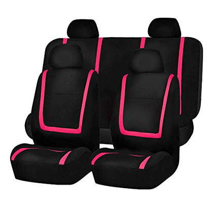 FH Group Car Seat Covers Full Set Cloth - Universal Fit Washable Automotive Seat Covers, Low Back Front Seat Covers, Solid Back Seat Cover for SUV, Sedan and Van Pink - color: Pink, size: Full Set