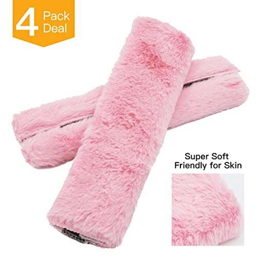 4Pack Seatbelt Covers for Kids,Seat Belt Cushion Cover,Infant Baby Car Seat Neck Shoulder Strap Pads,Soft Newborn Carseat Stroller Straps Covers Accessories(Pink) - color: Pink