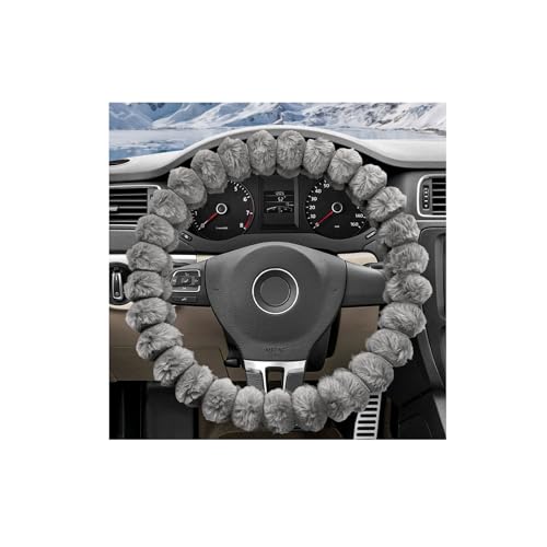 Fluffy Car Steering Wheel Cover, Soft Warm Plush Vehicle Steering Wheel Protector, 14.5-15 Inches Cute Anti-Slip Automotive Handle Cover for Women Girl, Car Accessories (Gray) - color: Gray