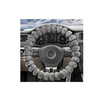 Fluffy Car Steering Wheel Cover, Soft Warm Plush Vehicle Steering Wheel Protector, 14.5-15 Inches Cute Anti-Slip Automotive Handle Cover for Women Girl, Car Accessories (Gray) - color: Gray