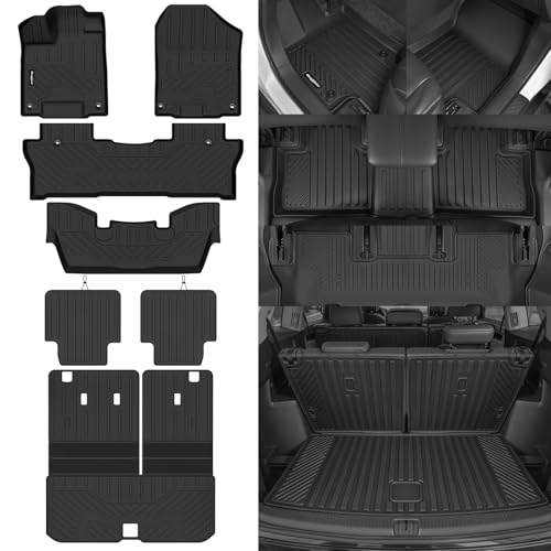 Floor Mats for Honda Pilot 2016-2022 7 Seats/Captain Seat(No Elite Models), Trunk Mat with Backrest Mat and 2nd Row Backrest Mat All Weather TPE Protector Accessories Floor Liner - size: 14)Pilot 7 Seats|2016-2022