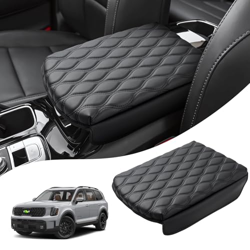 Autorder Center Console Cover for 2020-2024 2025 2026 Kia Telluride Accessories Armrest Cushion Cover Nappa Leather Middle Console Covers Telluride Console Cushion Pad Anti-Scratch - size: 2020-2026 Kia Telluride