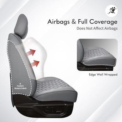 Huidasource Tacoma Front&Back Seat Covers, Gray Leather Car Seat Cushion Cover Accessories Fit for 2016-2023 Double & Crew Cab Toyota Tacoma SR SR5 Limited TRD Sport/Pro/Off Road(Full Set/Gray)