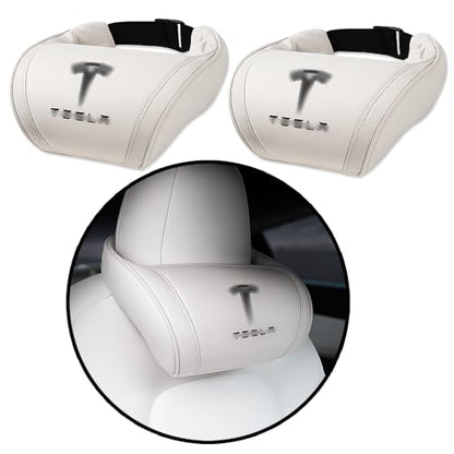 Car Headrest Neck Pillow Support Ergonomic, with Valve Stem Covers Accessory for Driving Seat Fatigue Relief Compatible with Model S X 3 Y & Cybertruck - 2 Pieces - color: B. White Ver. 3