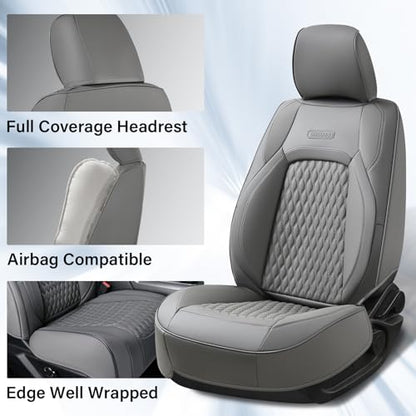 Coverado Dodge Ram 1500 Flat Front Seat Covers, Faux Leather Truck Gray Car Seat Covers Fit for 2009-2018 Dodge Ram 1500 2500 3500 Crew/Mega Cab Trucks - color: Gray, size: Flat Front&No Rear