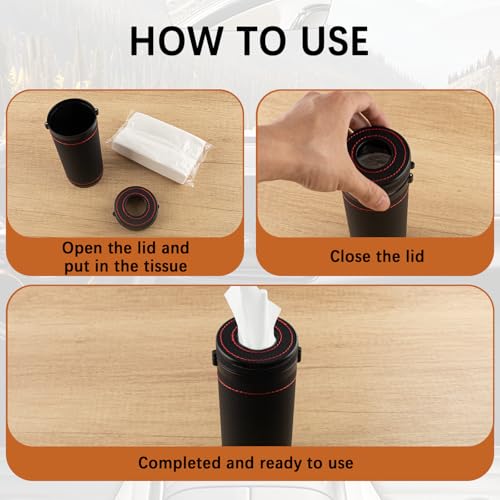 2 Pcs Car Tissues Cylinder Leather Round Tissues Container Car Tissues Holder with Tissues Cylinder Tissue Box with Window Breaker for Car Vehicle Bathroom Office