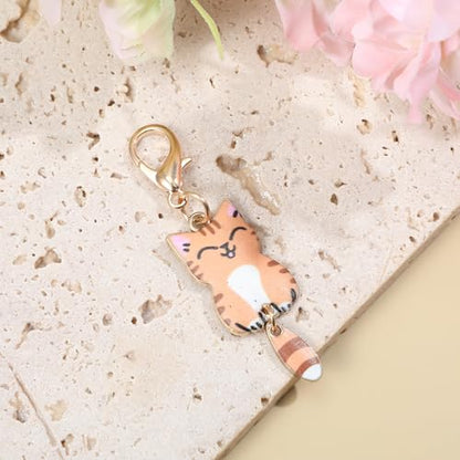 7 Pcs Cat Keychain, Cute Cats Charms, Kawaii Cat Key Chains, Kitty Keyring, Cats Accessories for Women Car Keys Purse Handbags Girls Women Gift DIY Crafts (Tail Can Wag)