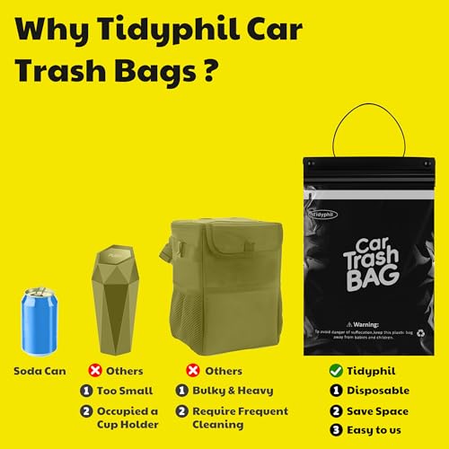 50 Bags Tidyphil Hanging Car Trash Bags Disposable, Leak-proof, Odor Seal. 2 Gallon Car Garbage Bags. Alternative to Car Trash Can, Easy Stick-On Car Garbage Can for Car,SUV, Truck, Vehicle, Stroller. - color: 50 Count(Black)