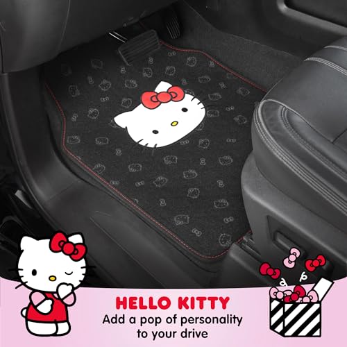 Hello Kitty Car Seat Covers - Stylish Black and Red Front Seat Covers with 4PC Carpet Car Floor Mats - Universal Fit for Cars, SUVs & Trucks - Black with Red Bow & Hello Kitty Print - color: Covers & Carpet Mats-Pink, style: Hello Kitty