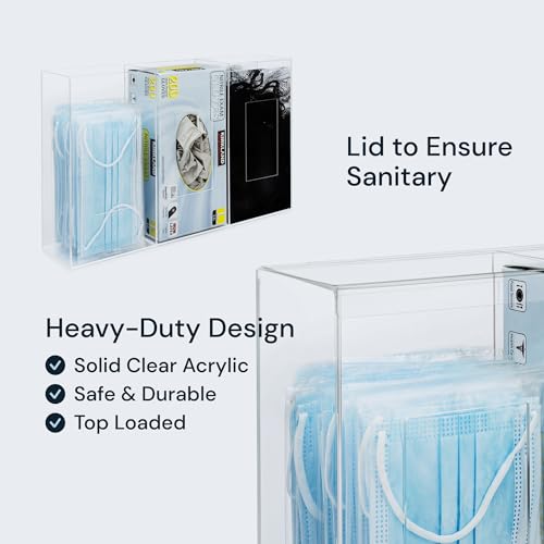 Triple Clear Acrylic Glove Box Holder & Hygiene Dispenser Station with Dust Lid - Tabletop or Wall Mount Organizer for Face Masks, Wipes, and Tissues - Storage for Office Salon & Garage - size: Triple