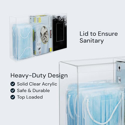 Triple Clear Acrylic Glove Box Holder & Hygiene Dispenser Station with Dust Lid - Tabletop or Wall Mount Organizer for Face Masks, Wipes, and Tissues - Storage for Office Salon & Garage - size: Triple