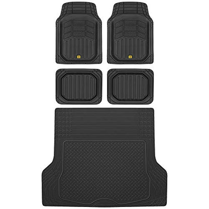 BDK Cat® CAMT-9014 (4-Piece) Large Deep Dish Rubber Car Floor Mats with Trunk Cargo Liner, Universal Trim to Fit Front & Rear Combo Set for Car Sedan SUV Van, Heavy Duty All Weather - color: Black