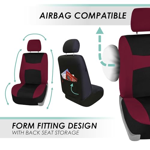FH Group Light & Breezy Cloth Car Seat Covers, 7 Seater Three Row Set- Airbag & Split Ready -Universal for Cars Trucks and SUVs Burgundy/Black - color: Burgundy