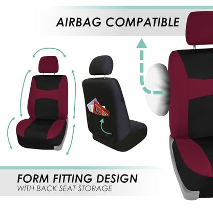 FH Group Light & Breezy Cloth Car Seat Covers, 7 Seater Three Row Set- Airbag & Split Ready -Universal for Cars Trucks and SUVs Burgundy/Black - color: Burgundy