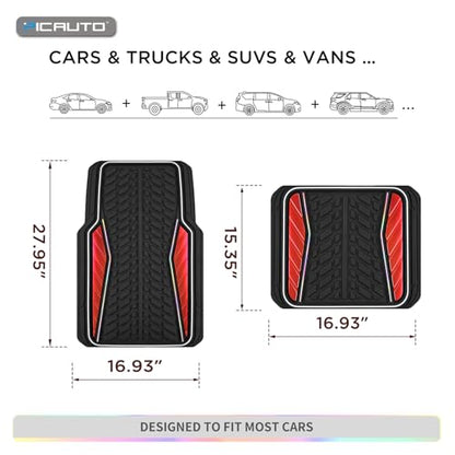 PIC AUTO Car Floor Mats, Red Aluminum-Molded with Full-Circle Iridescent Inlay Strip Car Mats, Universal-Fit Rubber Mats for Cars, Trucks & SUVs, All-Weather, Non-Slip, Easy-to-Clean Interior Mats - color: Red