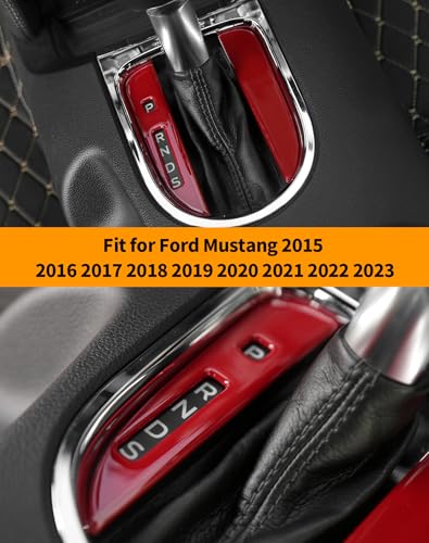 Interior Gear Shift Panel Frame Cover Trim Accessories Compatible with Ford Mustang 2015 2016 2017 2018 2019 2020 2021 2022 2023, Red