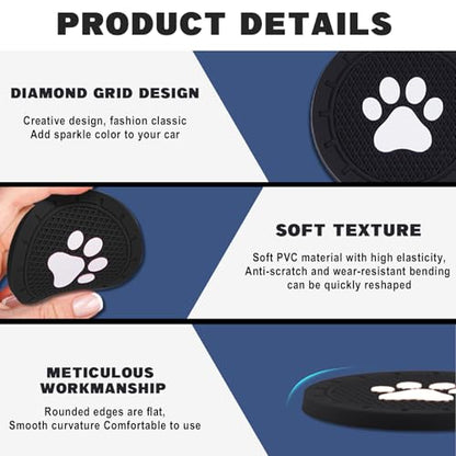 4 Pack Car Cup Holder Coasters, Dog Paw Insert Car Cup Coaster, 2.75 Inch Anti Slip Shockproof Embedded Drink Mat, Vehicle Interior Decor Accessories (Black)
