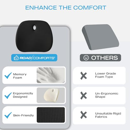 Road Comforts Premium Memory Foam Seat Cushion – Office Chair Cushion, Car Seat Cushion – Chair Cushions for Back & Sciatica Pain Relief – Seat Cushions for Office & Desk (Black)