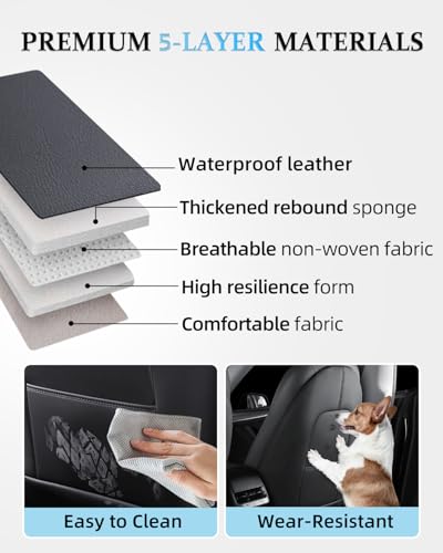 Seat Back Protectors Fit for Tesla Model Y & Model 3 & Model S/X (Fit 2025 Model Y & 2024–2025 Model 3 Highland), Premium Wear-Resistant Kick Mats with Organizer Pocket, Set of 2, Black