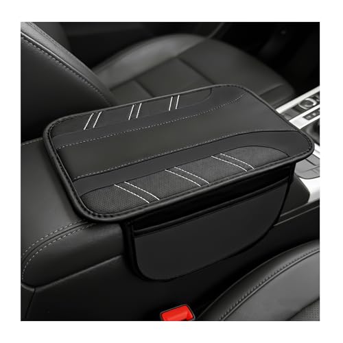 Car Center Console Cover, Leather Auto Arm Rest Protector Cushion with 2 Side Storage Bags, Universal Armrest Cushion Pad Middle Console Cover for SUVs Sedans Trucks (Black) - color: Black
