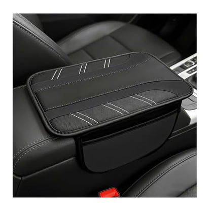 Car Center Console Cover, Leather Auto Arm Rest Protector Cushion with 2 Side Storage Bags, Universal Armrest Cushion Pad Middle Console Cover for SUVs Sedans Trucks (Black) - color: Black