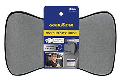 Goodyear Ergonomic Car Neck Pillow, Soft Memory Foam Headrest Pillow for Driving, Breathable & Removable Cover, Car Seat Headrest Cushion with Adjustable Strap, Neck Pain Relief, Grey - color: Grey
