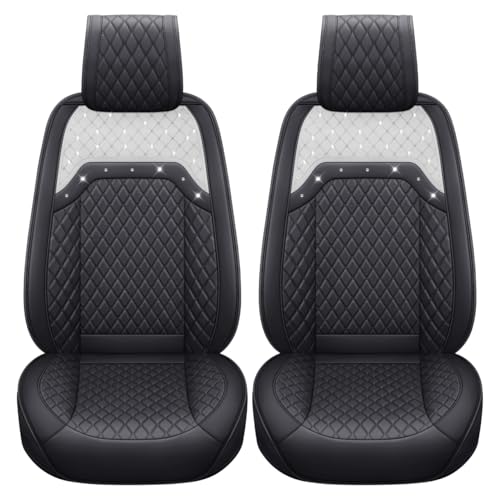 Front Seat Covers for Women Waterproof Leather with Bling Diamond Universal Fit Toyota Sienna Rav4 Honda Hyundai Elantra Ford Escape Edge Jeep Acura Passat (2PCS Front, Black) - color: 2 PCS Front/Black-Sparkly