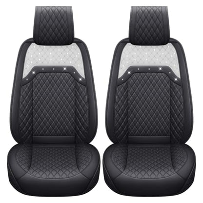 Front Seat Covers for Women Waterproof Leather with Bling Diamond Universal Fit Toyota Sienna Rav4 Honda Hyundai Elantra Ford Escape Edge Jeep Acura Passat (2PCS Front, Black) - color: 2 PCS Front/Black-Sparkly