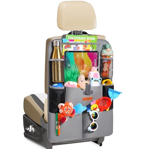 SURDOCA Upgraded Car Organizer with 11-inch Tablet Holder, 8 Pockets, Car Seat Protector for Road Trips - Car Storage and Organizers for Kids, Grey 1PC - color: Grey, size: 1pc