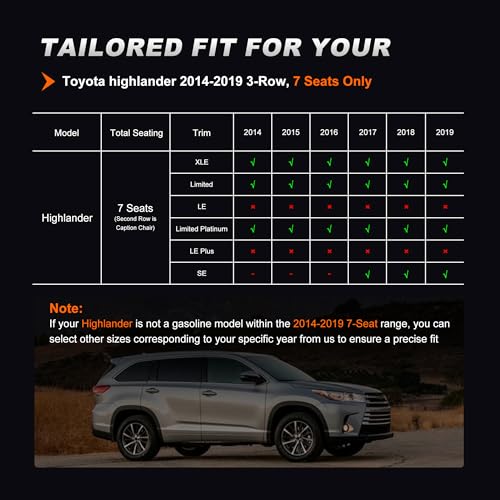 AOMSAZTO Custom Fit Seat Covers for Toyota Highlander 2014-2019 3-Rows 7 Seats, Second Row W/Captain Chairs Full Set Faux Leather Car Seat Cover Black - color: Black, size: Highlander 2014-2019 7 Seats