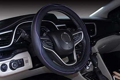 Mayco Bell Large Size Steering Wheel Cover Anti-Slip,Safety,Soft,Breathable,Durable,Full Surround,Comfortable Grip Microfiber Leather (15.5-16 inch, Black Purple) - color: Black Purple, size: 15.25''-16''
