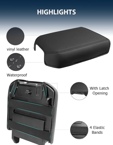 Center Console Cover for 2023 2024 2025 2026 F250 F350 F450 F550 Super Duty Accessories, Vinyl Leather Middle Armrest Cusion Protector, Bucket Seat Only, Anti-Scratch - size: Bucket Seat, 23-26 F250-F550, black stitch