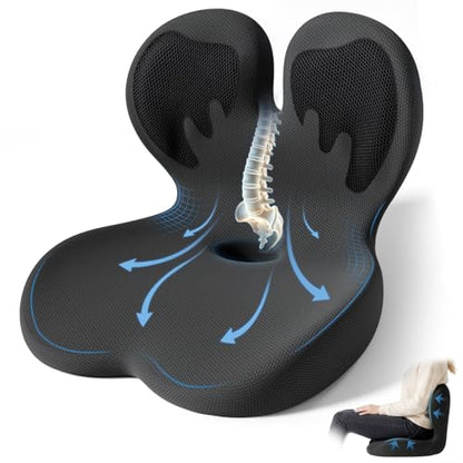 Seat Cushion,Office Chair Cushion with Lumbar Support,Memory Foam Car Orthopedic Cushion,Ergonomic Designed for Long Sitting,Tailbone & Back Pain Relief,Sciatica Pillow for Office,Car,Home Chair
