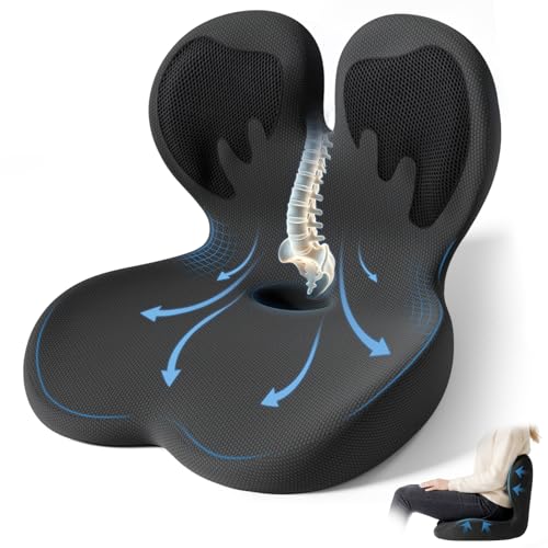 Seat Cushion,Office Chair Cushion with Lumbar Support,Memory Foam Car Orthopedic Cushion,Ergonomic Designed for Long Sitting,Tailbone & Back Pain Relief,Sciatica Pillow for Office,Car,Home Chair