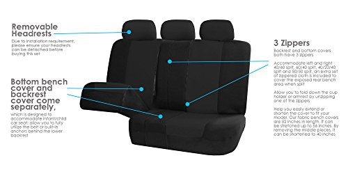 FH Group Full Set Cloth Car Seat Covers - Universal Fit, Low Back Front Seat Covers, Airbag Compatible, Split Bench Rear Seat, Washable Seat Cover for SUV, Sedan, Van, Black - color: Black, style: Full Set